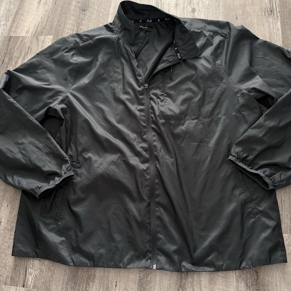 FLX Men's Windbreaker Jacket XXL Gray Lightweight Full-Zip Polyester Pockets